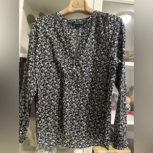 Veronica Beard Navy and White Floral Blouse